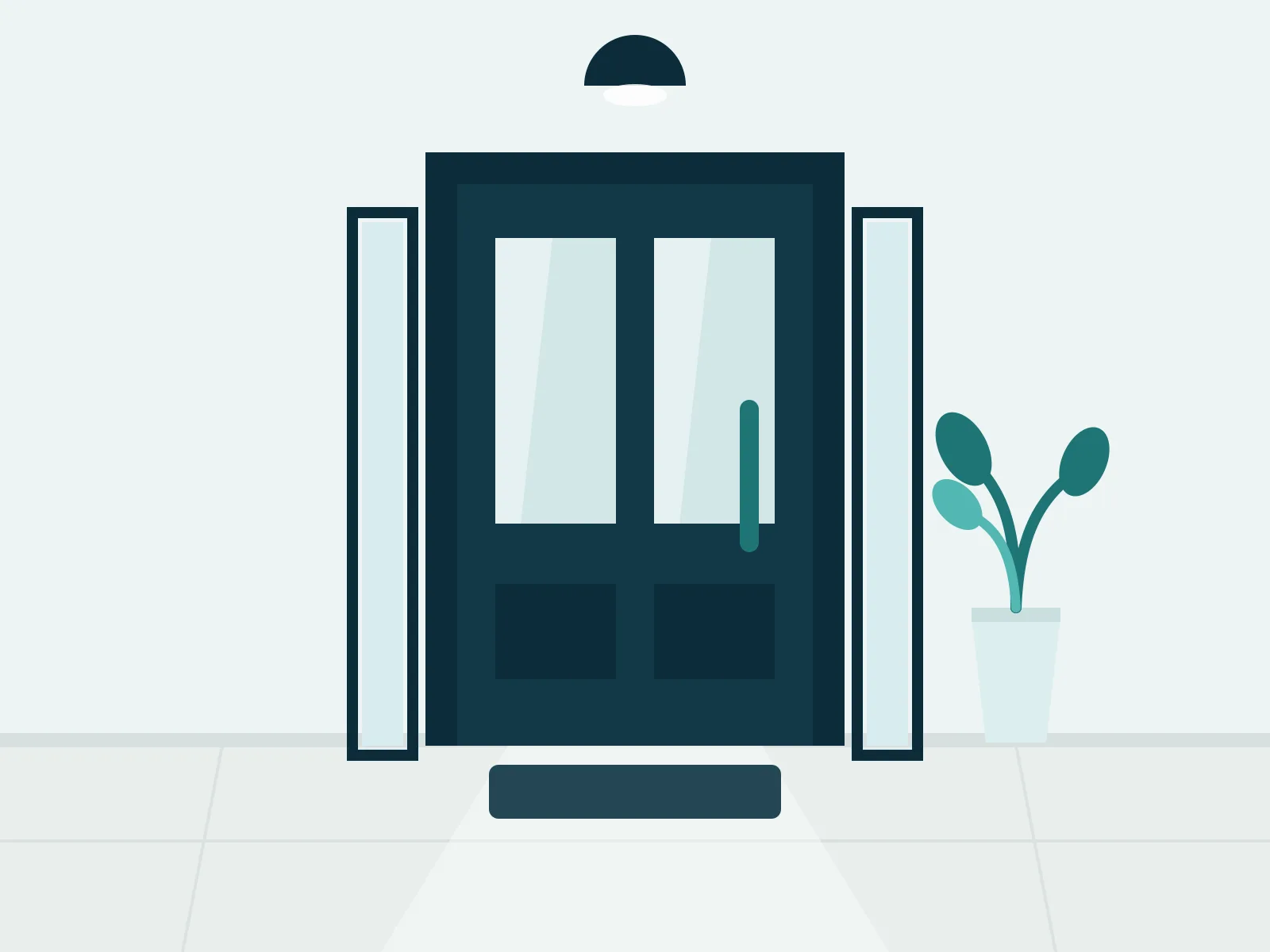 Illustration av en ren och välkomnande entré i ett flerbostadshus