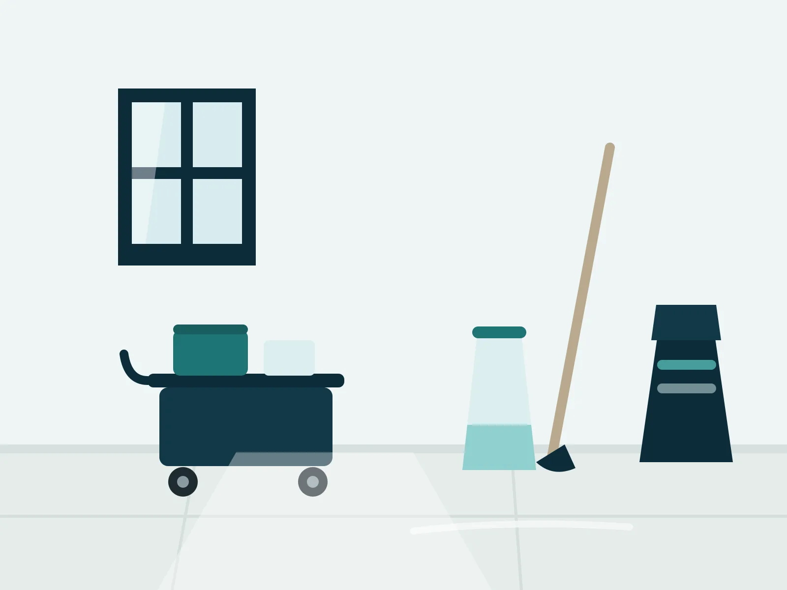 Illustration av en storstädad gemensam yta efter en extra städinsats